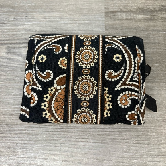 Vera Bradley Caffe Latte Trifold Pocket Wallet Black Tan Brown Print - Picture 2 of 6